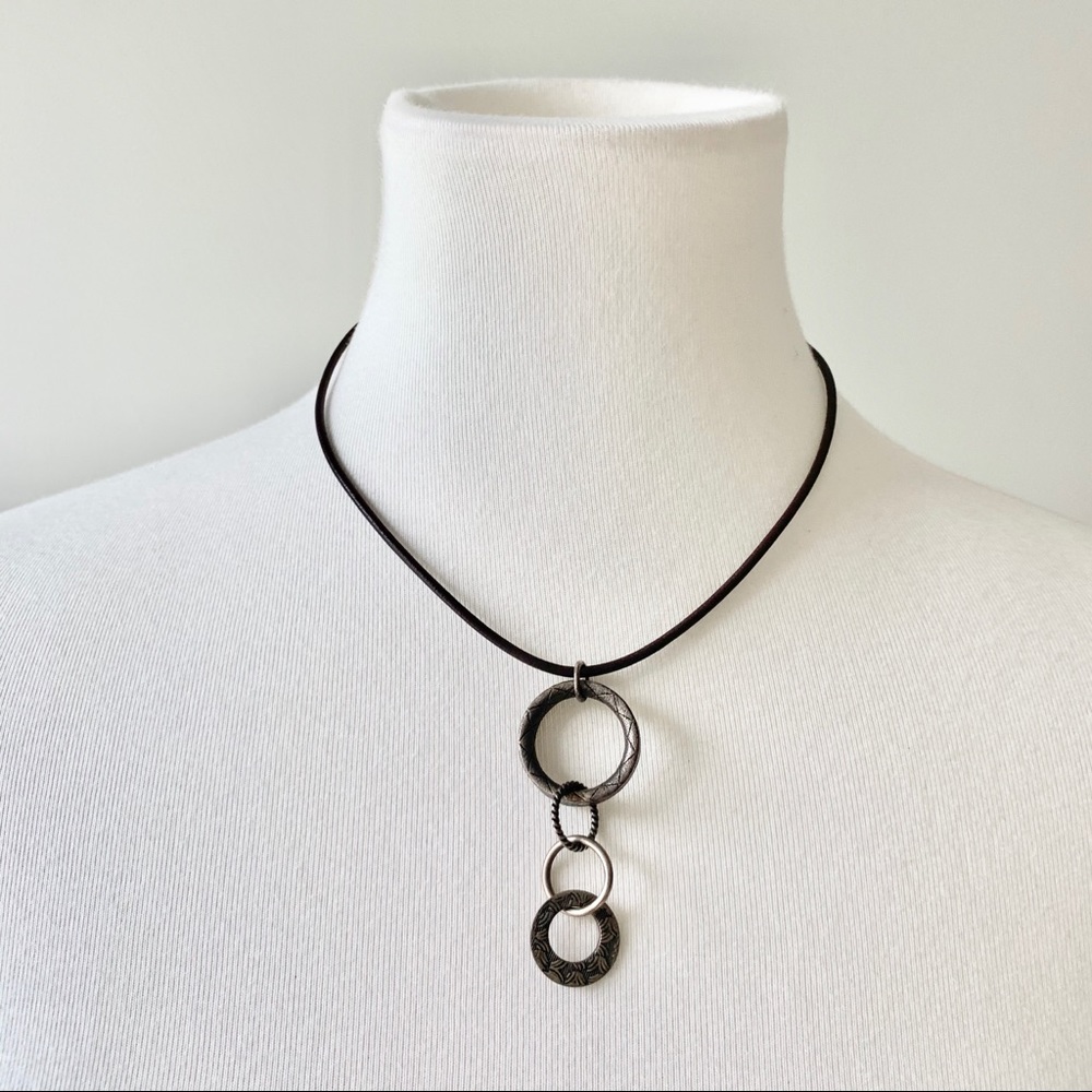 Cord Silver Circle Dangly Necklace